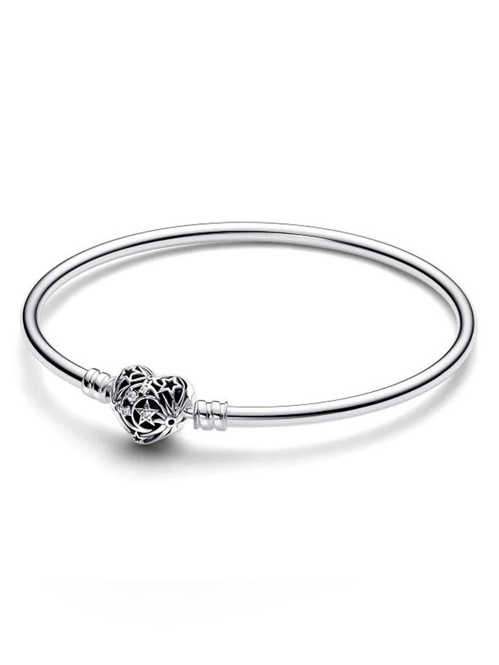 Pandora Silver Celestial Heart Clasp Bangle and charm